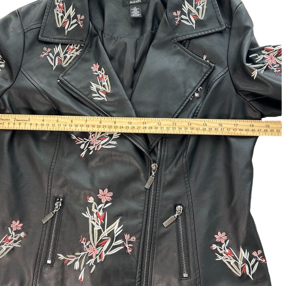 NWT Alfani Embroidered Moto Jacket Black Sz S Faux Vegan Leather Floral Biker - Picture 11 of 12